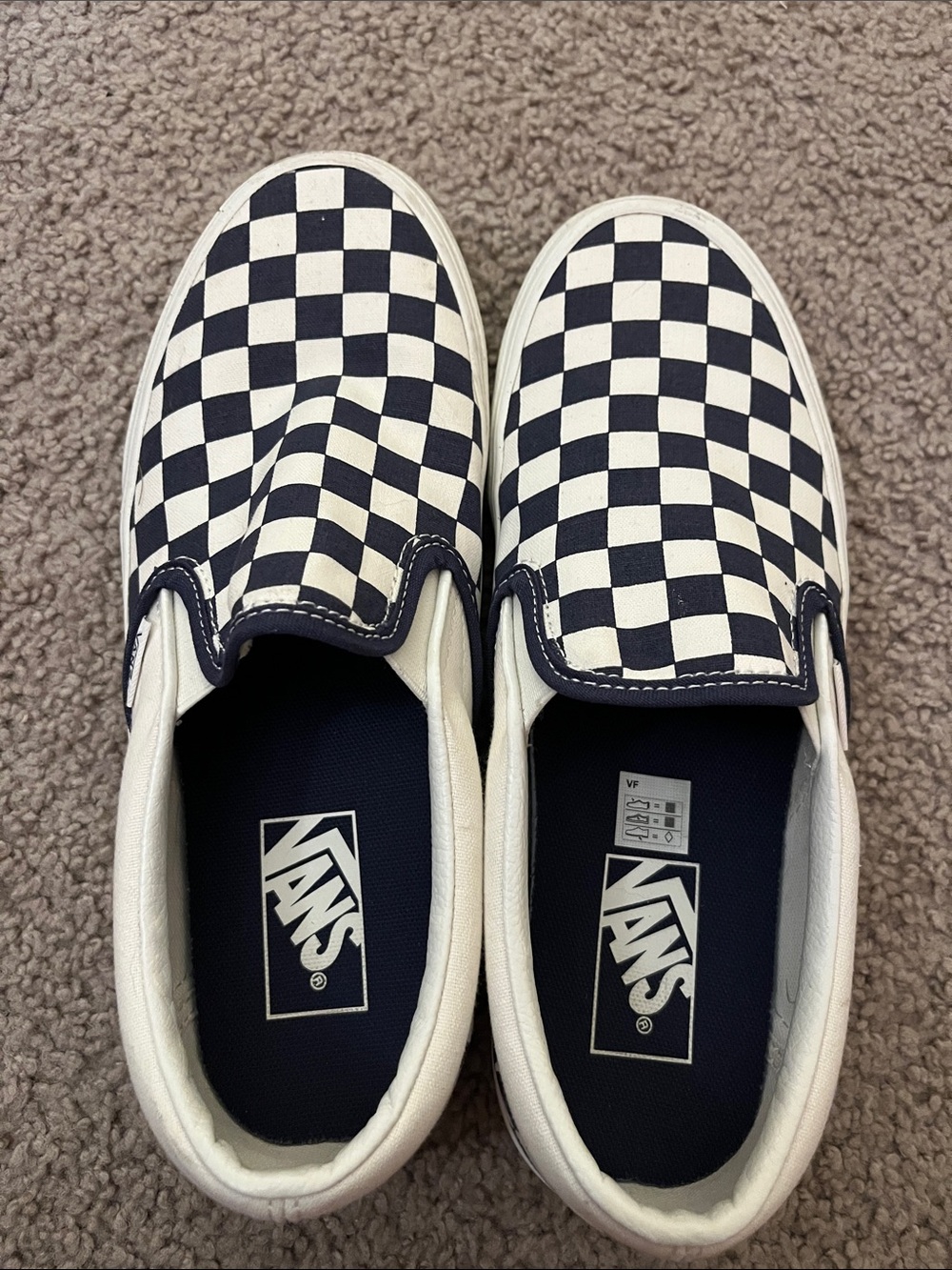 Vans Checkerboard Slip-On Sneakers -  Dark Navy & White
